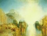 水彩大师 William Turner_1835-1840 Un port avec une ville et une forteresse